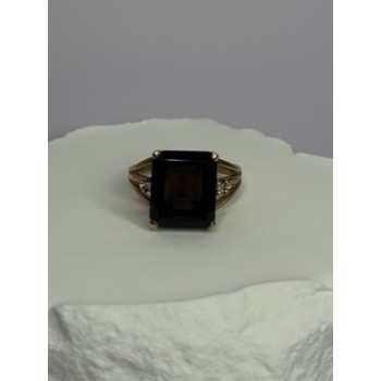 10K YELLOW GOLD BROWN TOURMALINE & DIAMONDS RING SIZE 6
