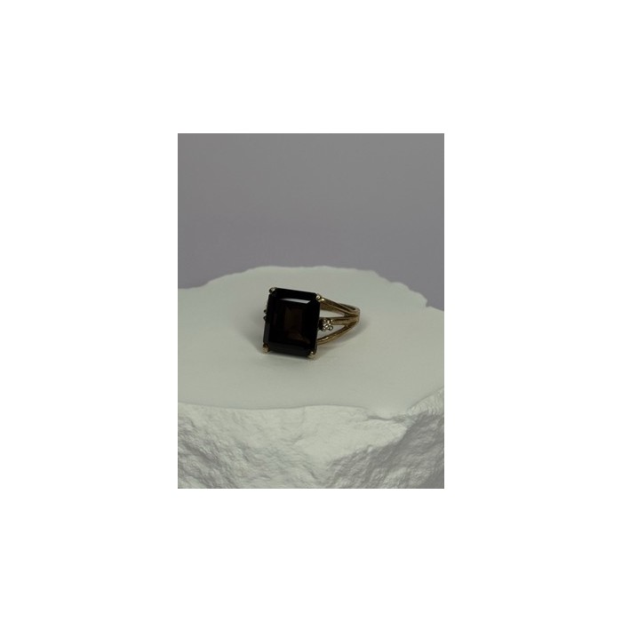 10K YELLOW GOLD BROWN TOURMALINE & DIAMONDS RING SIZE 6