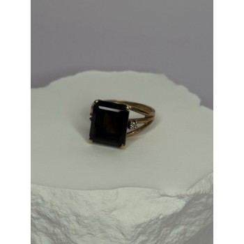 10K YELLOW GOLD BROWN TOURMALINE & DIAMONDS RING SIZE 6