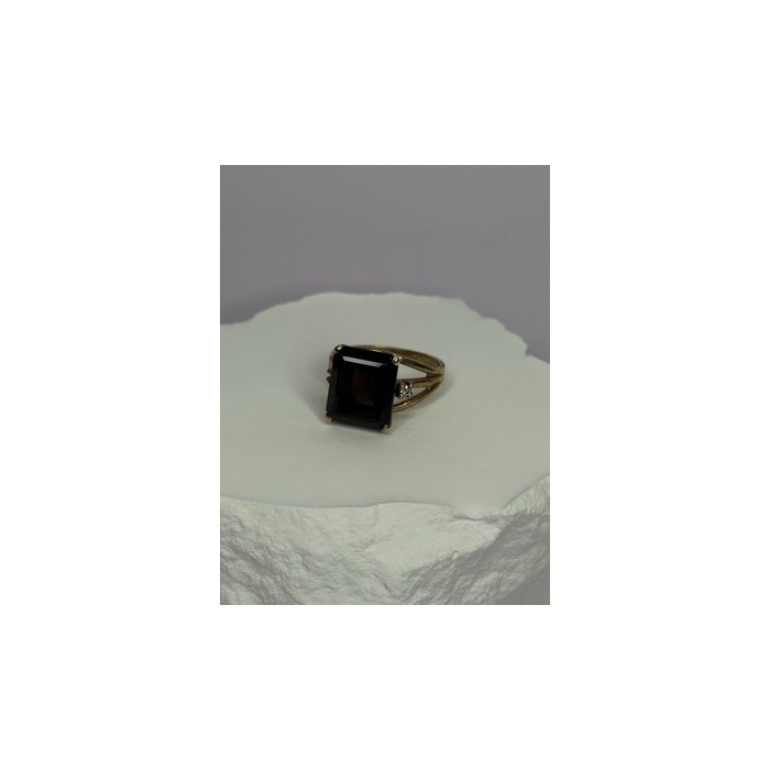 10K YELLOW GOLD BROWN TOURMALINE & DIAMONDS RING SIZE 6