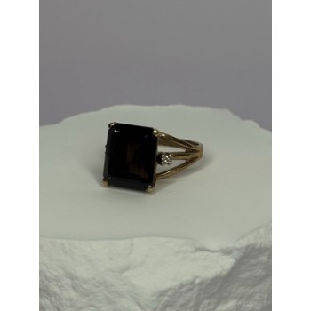 10K YELLOW GOLD BROWN TOURMALINE & DIAMONDS RING SIZE 6