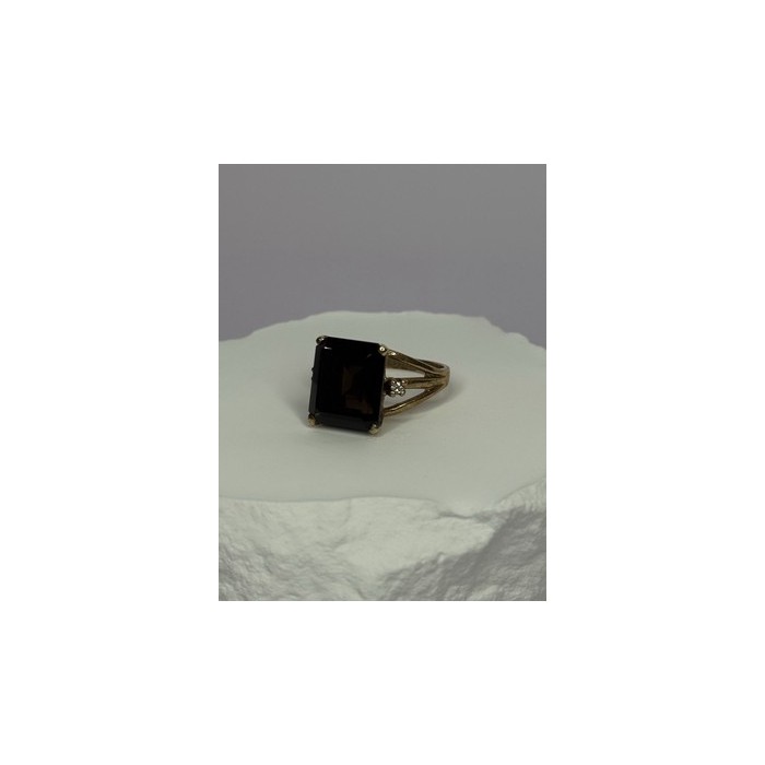 10K YELLOW GOLD BROWN TOURMALINE & DIAMONDS RING SIZE 6