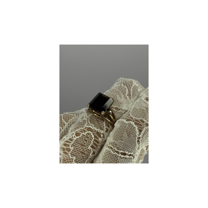 10K YELLOW GOLD BROWN TOURMALINE & DIAMONDS RING SIZE 6