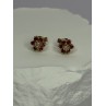 14K YELLOW GOLD RUBY & DIAMONDS FLOWER EARRINGS LENGTH 0.25 INCH