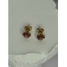 14K YELLOW GOLD RUBY & DIAMONDS FLOWER EARRINGS LENGTH 0.25 INCH