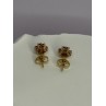14K YELLOW GOLD RUBY & DIAMONDS FLOWER EARRINGS LENGTH 0.25 INCH