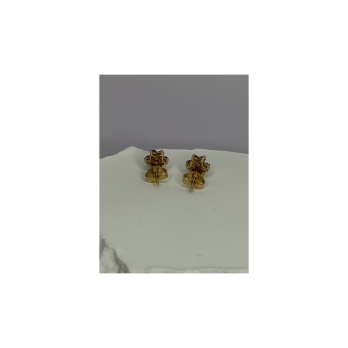14K YELLOW GOLD RUBY & DIAMONDS FLOWER EARRINGS LENGTH 0.25 INCH
