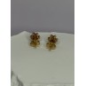 14K YELLOW GOLD RUBY & DIAMONDS FLOWER EARRINGS LENGTH 0.25 INCH