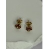 14K YELLOW GOLD RUBY & DIAMONDS FLOWER EARRINGS LENGTH 0.25 INCH