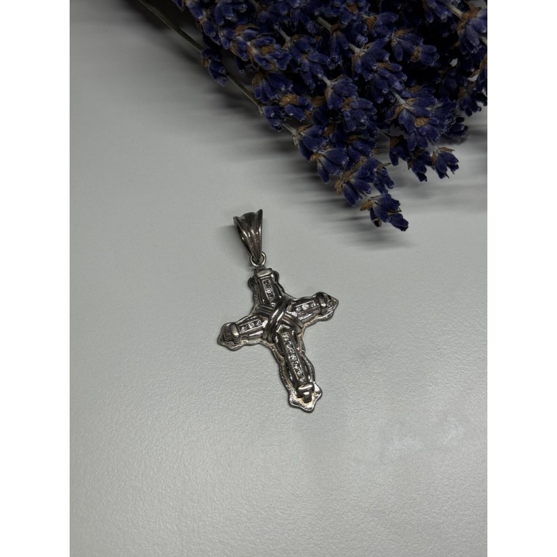 925 Sterling Silver CZ Cross Length 48 Mm