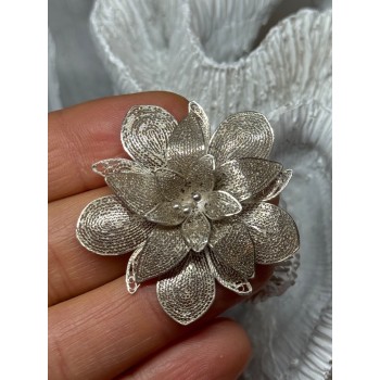 925 Sterling Silver Flower Brooch Length 1.8 Inch