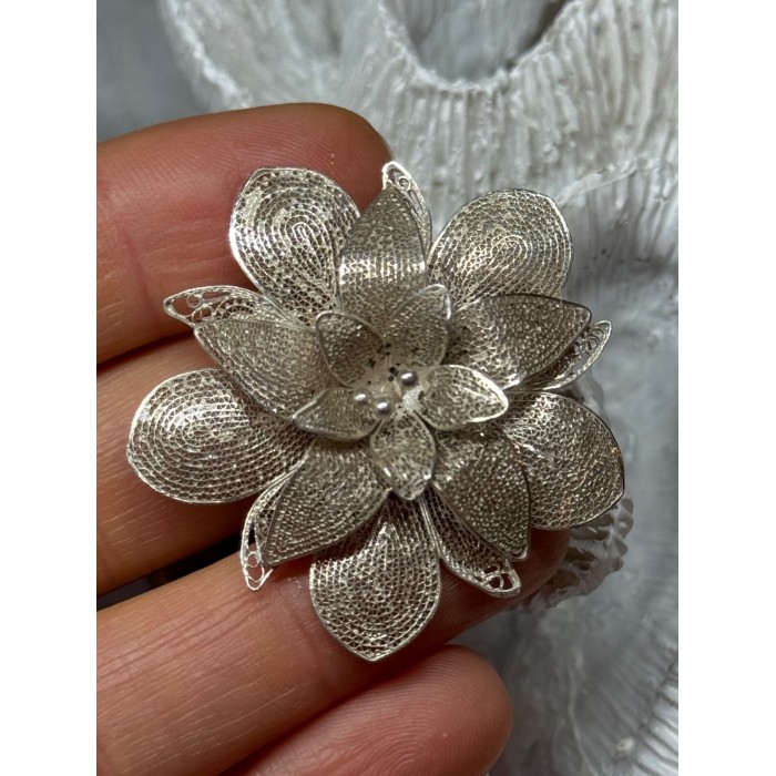 925 Sterling Silver Flower Brooch Length 1.8 Inch