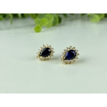 925 Sterling Silver Gold Plated Sapphires & CZ Earrings