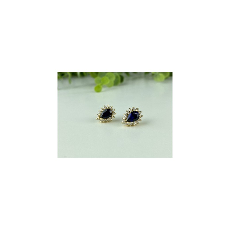 925 Sterling Silver Gold Plated Sapphires & CZ Earrings