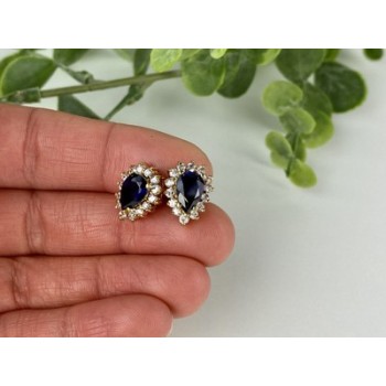925 Sterling Silver Gold Plated Sapphires & CZ Earrings