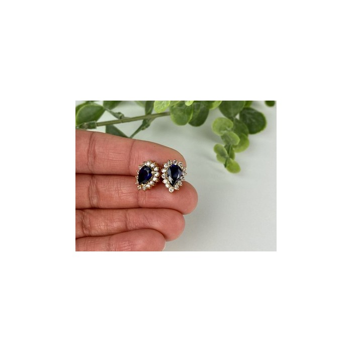 925 Sterling Silver Gold Plated Sapphires & CZ Earrings