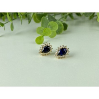 925 Sterling Silver Gold Plated Sapphires & CZ Earrings