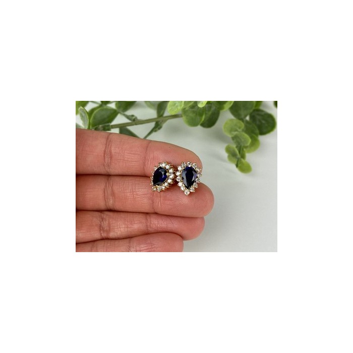 925 Sterling Silver Gold Plated Sapphires & CZ Earrings