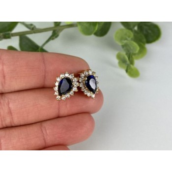 925 Sterling Silver Gold Plated Sapphires & CZ Earrings