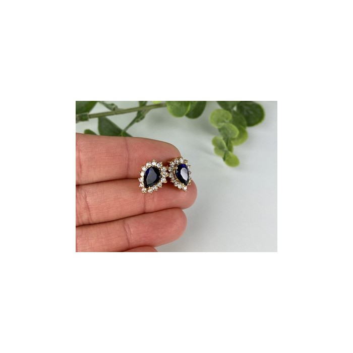 925 Sterling Silver Gold Plated Sapphires & CZ Earrings