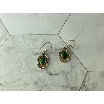 Vintage 925 Sterling Silver Malachite Earrings