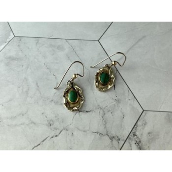 Vintage 925 Sterling Silver Malachite Earrings