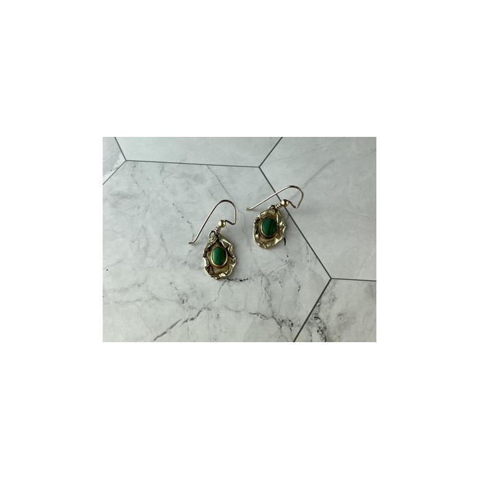 Vintage 925 Sterling Silver Malachite Earrings