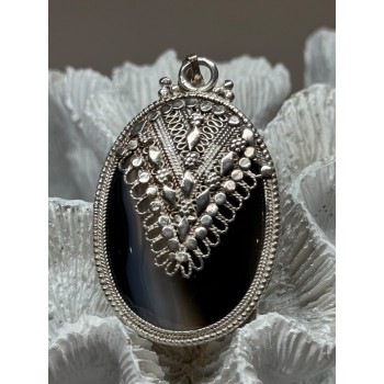 Vintage 925 Sterling Silver Agate Pendant Length 2.3 Inch