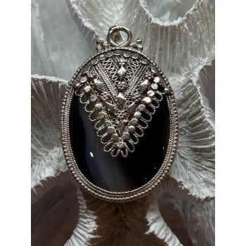 Vintage 925 Sterling Silver Agate Pendant Length 2.3 Inch