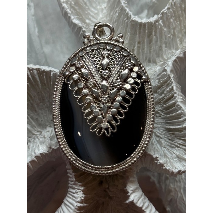 Vintage 925 Sterling Silver Agate Pendant Length 2.3 Inch