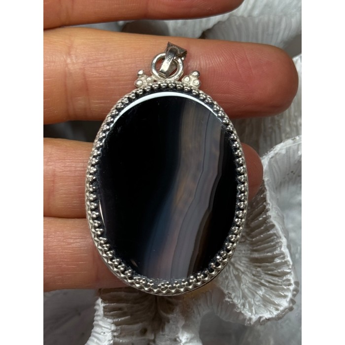 Vintage 925 Sterling Silver Agate Pendant Length 2.3 Inch
