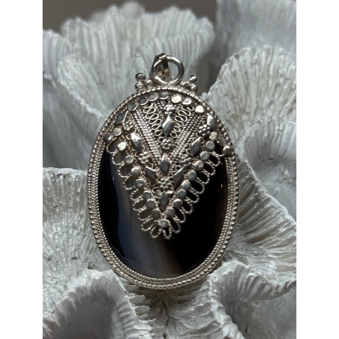 Vintage 925 Sterling Silver Agate Pendant Length 2.3 Inch