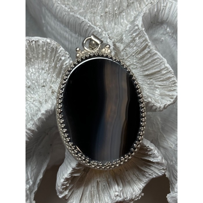 Vintage 925 Sterling Silver Agate Pendant Length 2.3 Inch