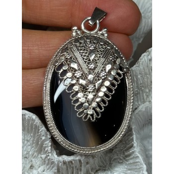 Vintage 925 Sterling Silver Agate Pendant Length 2.3 Inch