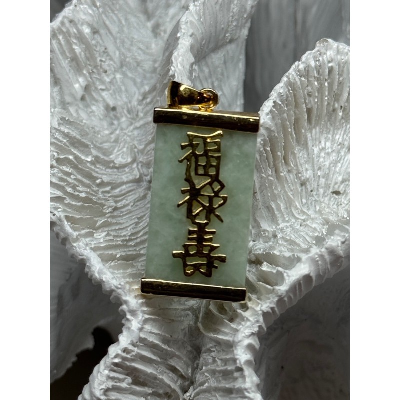 925 Sterling Silver Gold Plated Jadeite Pendant Length 1.5 Inch