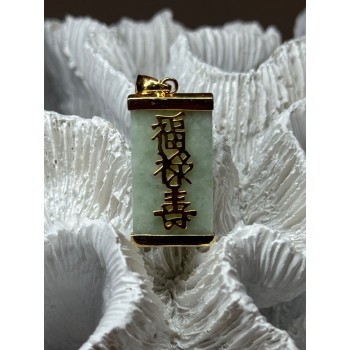 925 Sterling Silver Gold Plated Jadeite Pendant Length 1.5 Inch