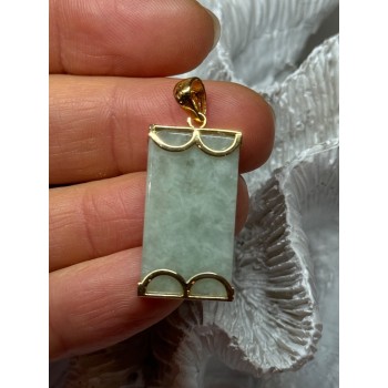 925 Sterling Silver Gold Plated Jadeite Pendant Length 1.5 Inch