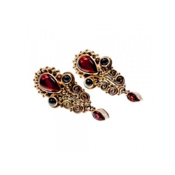 Vintage 925 Sterling Silver Garnet & Agate Earrings
