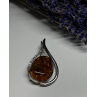 925 Sterling Silver Amber & CZ Brooch