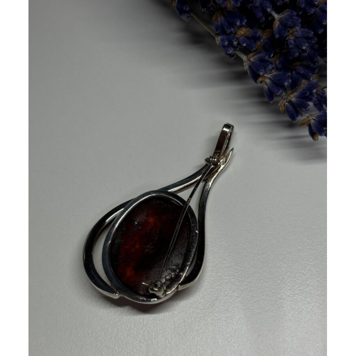 925 Sterling Silver Amber & CZ Brooch