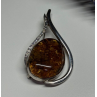 925 Sterling Silver Amber & CZ Brooch