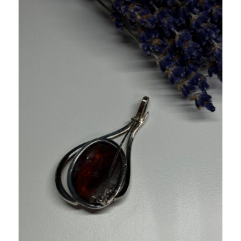 925 Sterling Silver Amber & CZ Brooch
