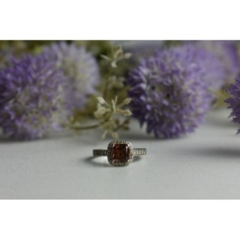 925 Sterling Silver Hessonite & CZ Ring Size 8
