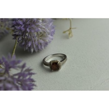 925 Sterling Silver Hessonite & CZ Ring Size 8