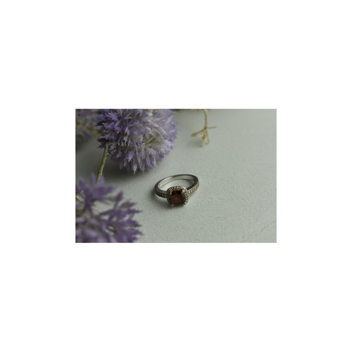 925 Sterling Silver Hessonite & CZ Ring Size 8