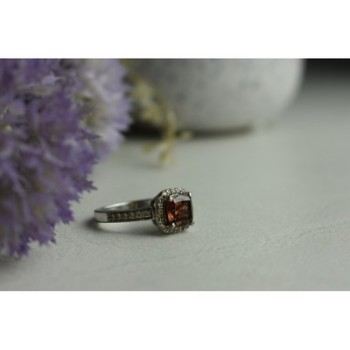 925 Sterling Silver Hessonite & CZ Ring Size 8