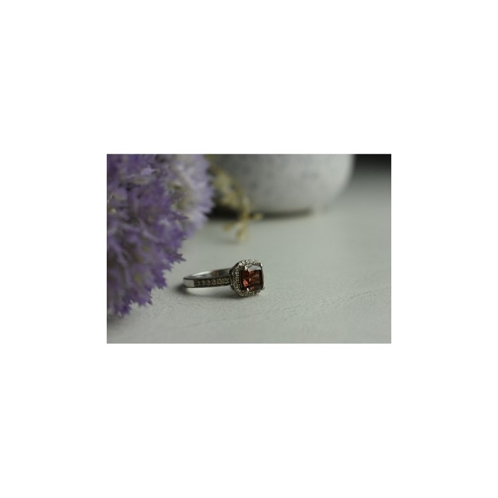 925 Sterling Silver Hessonite & CZ Ring Size 8