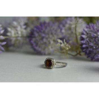 925 Sterling Silver Hessonite & CZ Ring Size 8
