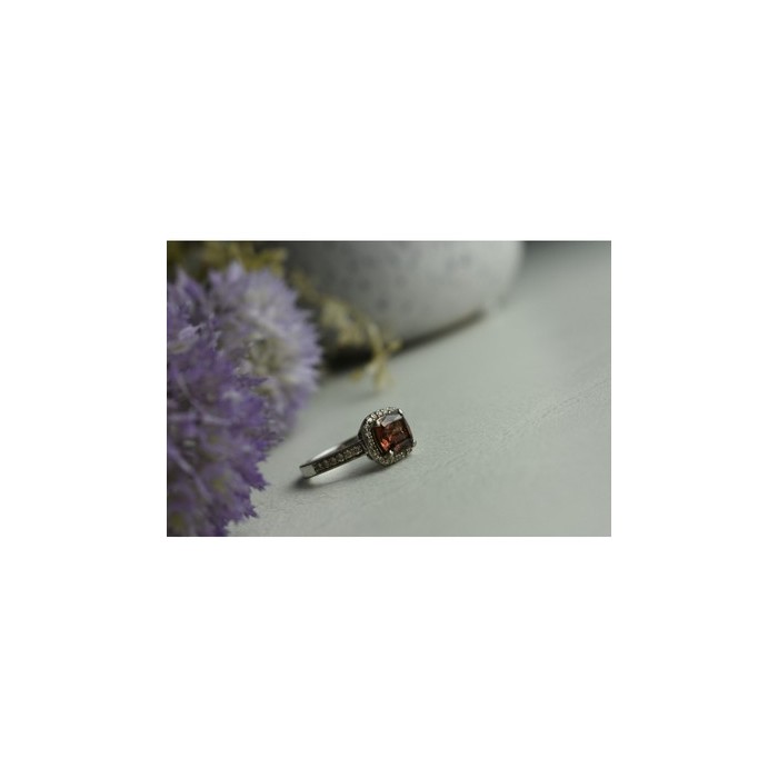 925 Sterling Silver Hessonite & CZ Ring Size 8