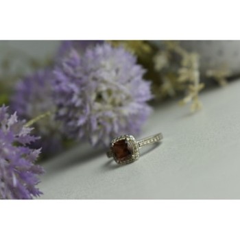925 Sterling Silver Hessonite & CZ Ring Size 8